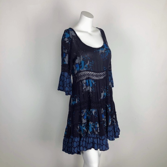 Free People Dresses & Skirts - Free People Voile Lace Purple Floral Dress Tiered